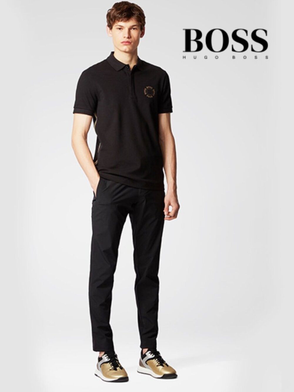 Men’s Hugo Boss Polo Shirt, Medium, Black and Gold
